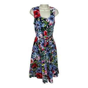 VTG  Floral Flower Print Dressy Sleeveless Midi Sun Dress please read